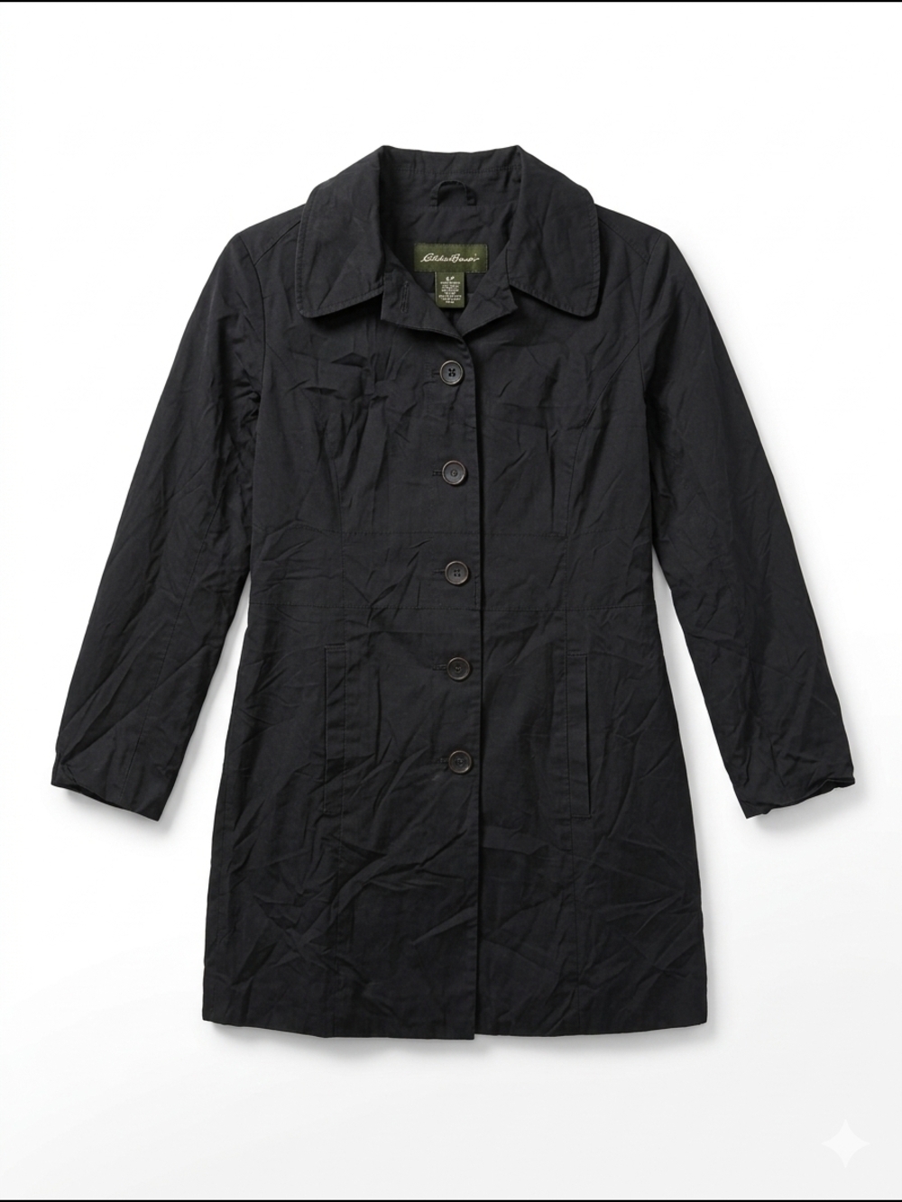Eddie Bauer Petite XS Black Button Front Mid-Length Jacket